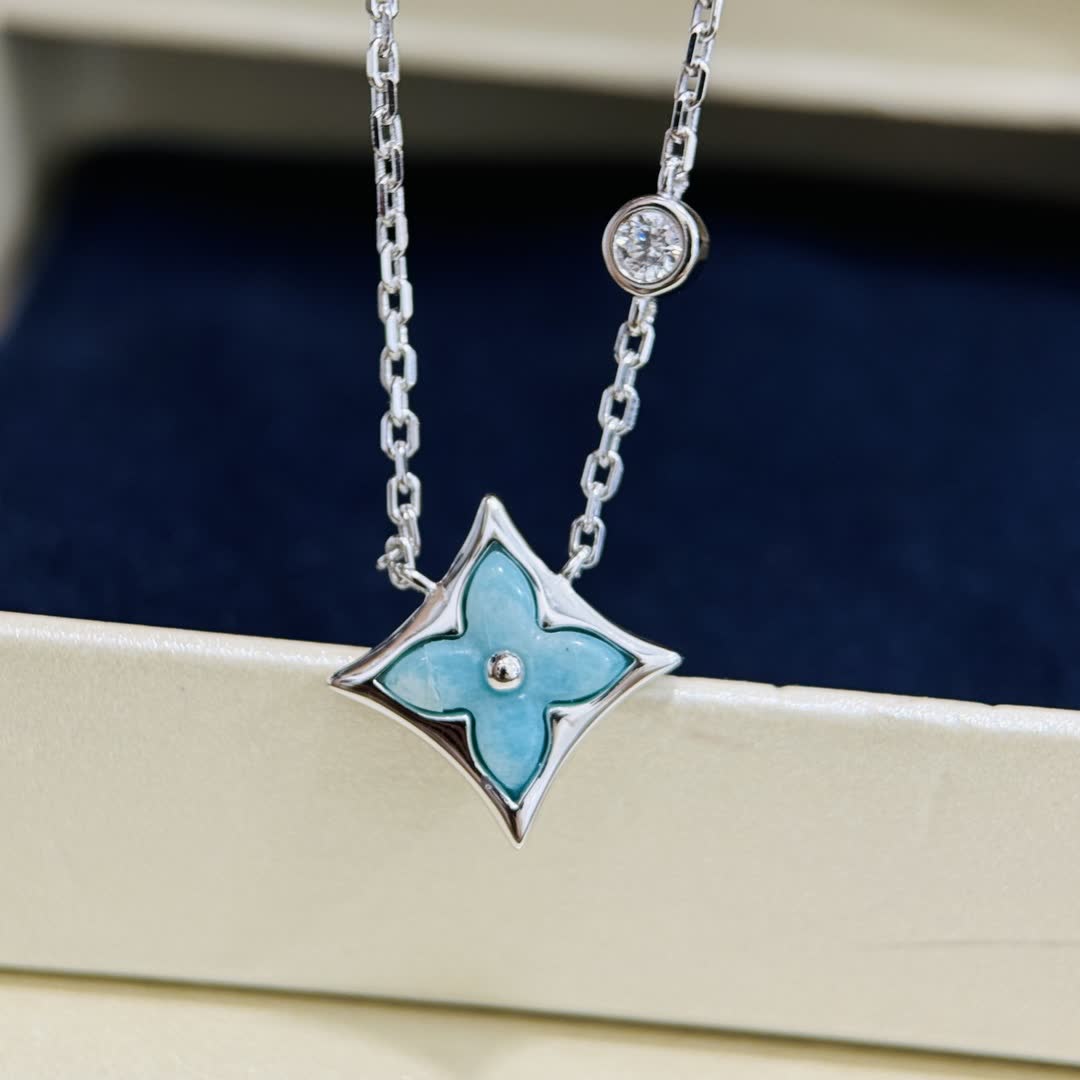 Louis Vuitton Blue Enamel Flower Diamond Necklace